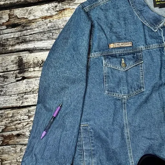 Atlas For Men Dark Blue Wash Denim Jacket Outdoors Patches Embroidered Size 4XL - Picture 8 of 14